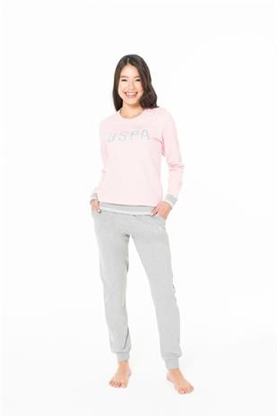 U.S. Polo Assn. 20117 Kadın Pembe Yuvarlak Yaka Uzun Kollu Pijama Takımı