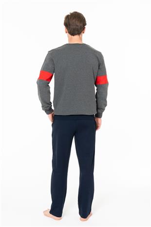 U.S. Polo Assn. 18930 Erkek Antrasıt Melanj Yuvarlak Yaka Uzun Kollu Pijama Takımı