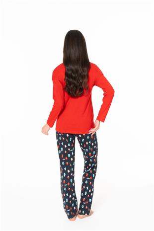 U.S. Polo Assn. 20167 Kadın Kırmızı Yuvarlak Yaka Uzun Kollu Pijama Takımı