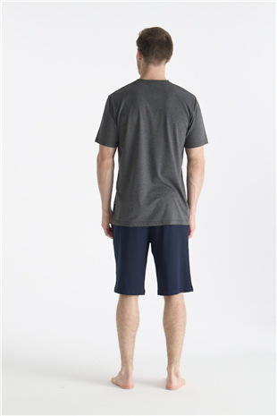 U.S. Polo Assn. 19006 Erkek Antrasıt Melanj Kısa Kollu Yuvarlak Yaka Şort Takımı