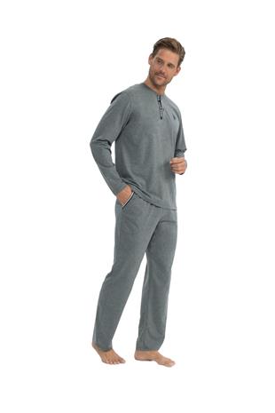 U.S. Polo Assn. 18837 Erkek Antrasit Melanj Uzun Kollu Patlı Penye Süprem Pijama Takım