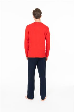 U.S. Polo Assn. 18945 Erkek Kırmızı Yuvarlak Yaka Uzun Kollu Pijama Takımı