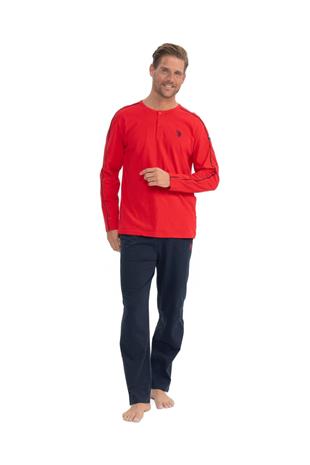 U.S. Polo Assn. 18836 Erkek Kırmızı Uzun Kollu Patlı Penye Süprem Pijama Takım