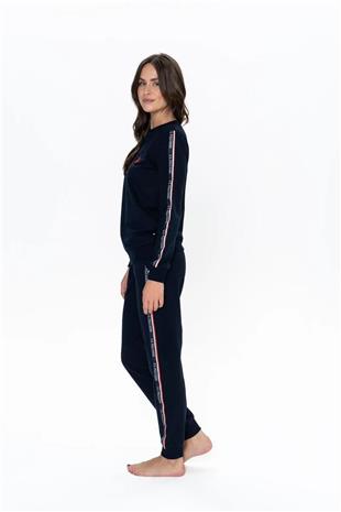 U.S. Polo Assn. 20113 Kadın Lacıvert Uzun Kollu Yuvarlak Yaka Pijama Takımı