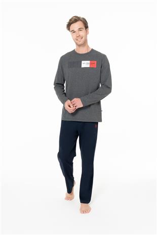 U.S. Polo Assn. 18945 Erkek Antrasıt Melanj Yuvarlak Yaka Uzun Kollu Pijama Takımı