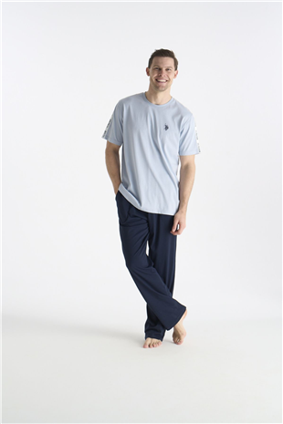 U.S. Polo Assn. 19039 Erkek Mavı Kısa Kollu Yuvarlak Yaka Pijama Takımı