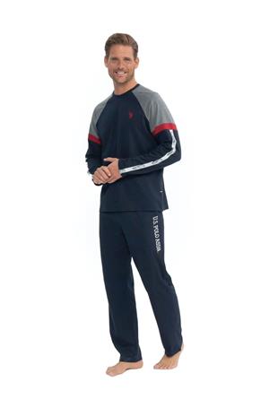 U.S. Polo Assn. 18831 Erkek Lacivert Uzun Kollu Yuvarlak Yaka Penye Süprem Pijama Takım