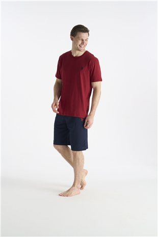 U.S. Polo Assn. 19012 Erkek Bordo Kısa Kollu Yuvarlak Yaka Şort Takımı