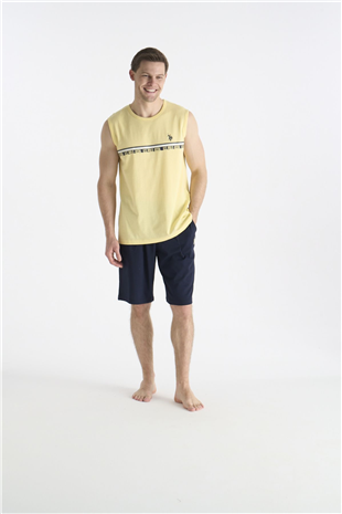 U.S. Polo Assn. 19020 Erkek Sarı Sıfır Kollu Yuvarlak Yaka Şort Takımı