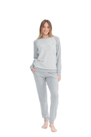 U.S. Polo Assn. 17084 Kadın Gri Melanj Uzun Kollu Yuvarlak Yaka Pijama Takım
