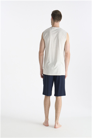 U.S. Polo Assn. 19010 Erkek Kar Melanj Sıfır Kollu Yuvarlak Yaka Şort Takımı