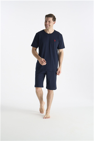 U.S. Polo Assn. 19012 Erkek Lacıvert Kısa Kollu Yuvarlak Yaka Şort Takımı