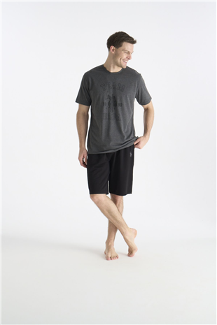 U.S. Polo Assn. 19021 Erkek Antrasıt Melanj Kısa Kollu Yuvarlak Yaka Şort Takımı