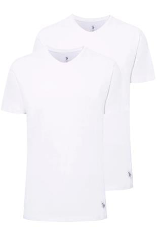 U.S. Polo Assn. 90002 Erkek Beyaz Pamuklu Battal Beden 2 Li Yuvarlak Yaka T-Shirt