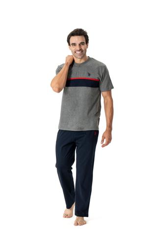 U.S. Polo Assn. 18796 Erkek Antrasit Melanj Yuvarlak Yaka Patlı Kısa Kollu Pijama Takımı