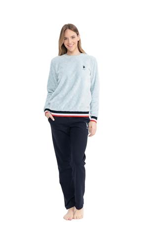 U.S. Polo Assn. 17079 Kadın Mavi Uzun Kollu Yuvarlak Yaka Pijama Takım