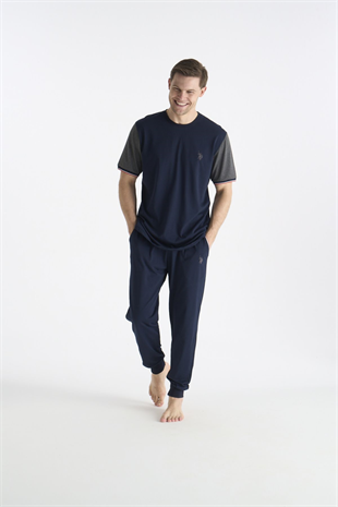 U.S. Polo Assn. 19036 Erkek Lacıvert Kısa Kollu Yuvarlak Yaka Pijama Takımı