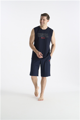 U.S. Polo Assn. 19010 Erkek Lacıvert Sıfır Kollu Yuvarlak Yaka Şort Takımı