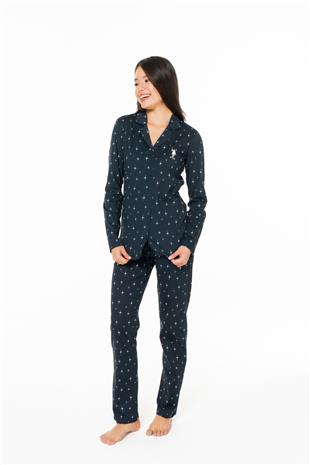 U.S. Polo Assn. 20173 Kadın Lacıvert V Yaka Uzun Kollu Pijama Takımı