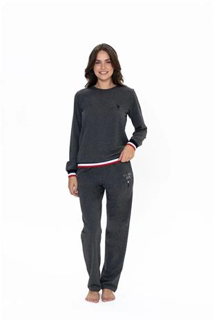 U.S. Polo Assn. 20110 Kadın Antrasıt Melanj Uzun Kollu Yuvarlak Yaka Pijama Takımı