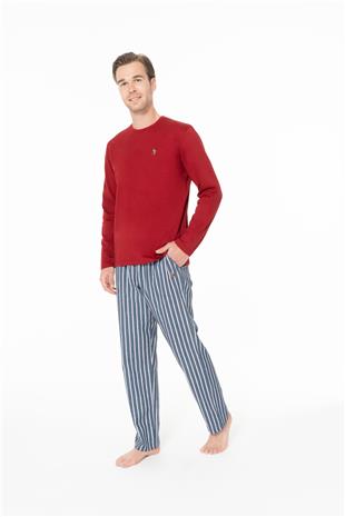 U.S. Polo Assn. 18977 Erkek Bordo Yuvarlak Yaka Uzun Kollu Pijama Takımı