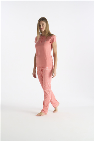 U.S. Polo Assn. 20231 Kadın Somon Kısa Kollu Yarım Patlı Pijama Takımı