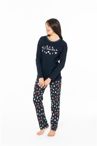 U.S. Polo Assn. 20167 Kadın Lacıvert Yuvarlak Yaka Uzun Kollu Pijama Takımı