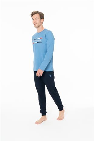 U.S. Polo Assn. 18951 Erkek Mavı Yuvarlak Yaka Uzun Kollu Pijama Takımı