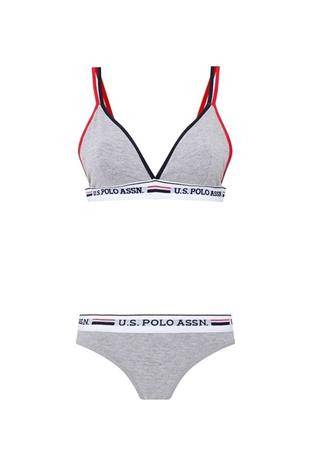 U.S. Polo Assn. 66254 Kadın Gri Büstiyer Slip Takım