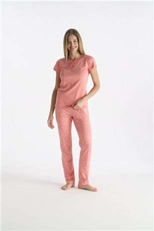 U.S. Polo Assn. 20231 Kadın Somon Kısa Kollu Yarım Patlı Pijama Takımı