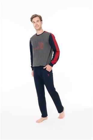 U.S. Polo Assn. 18939 Erkek Antrasıt Melanj Yuvarlak Yaka Uzun Kollu Pijama Takımı