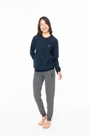 U.S. Polo Assn. 20125 Kadın Lacıvert Yuvarlak Yaka Uzun Kollu Pijama Takımı