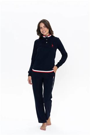 U.S. Polo Assn. 20112 Kadın Lacıvert Uzun Kollu Dik Yaka Pijama Takımı