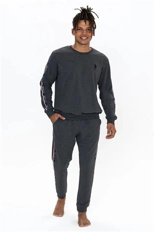 U.S. Polo Assn. 18923 Erkek Antrasıt Melanj Uzun Kollu Yuvarlak Yaka Pijama Takımı