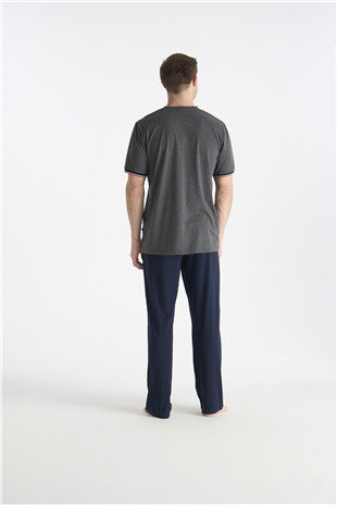 U.S. Polo Assn. 19029B Erkek Antrasıt Melanj Kısa Kollu Yuvarlak Yaka Battal Pijama Takımı