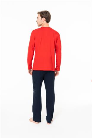 U.S. Polo Assn. 18947 Erkek Kırmızı Yuvarlak Yaka Uzun Kollu Pijama Takımı