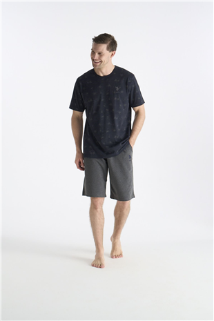 U.S. Polo Assn. 19053 Erkek Lacıvert Kısa Kollu Yuvarlak Yaka Şort Takımı