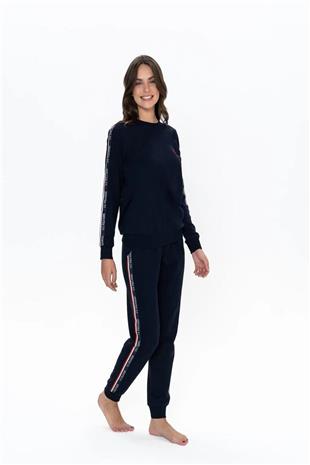 U.S. Polo Assn. 20113 Kadın Lacıvert Uzun Kollu Yuvarlak Yaka Pijama Takımı