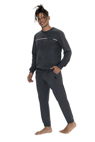 U.S. Polo Assn. 18921 Erkek Antrasıt Melanj Uzun Kollu Yuvarlak Yaka Pijama Takımı