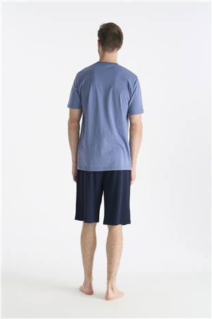 U.S. Polo Assn. 19017 Erkek Indıgo Kısa Kollu Yuvarlak Yaka Şort Takımı