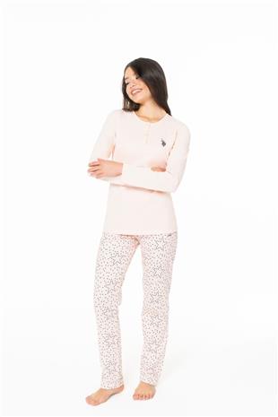 U.S. Polo Assn. 20161 Kadın Somon Yuvarlak Yaka Uzun Kollu Pijama Takımı