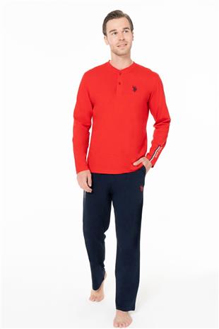 U.S. Polo Assn. 18959B Erkek Kırmızı Yuvarlak Yaka Patlı Uzun Kollu Pijama Takımı