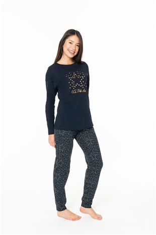 U.S. Polo Assn. 20163 Kadın Lacıvert Yuvarlak Yaka Uzun Kollu Pijama Takımı