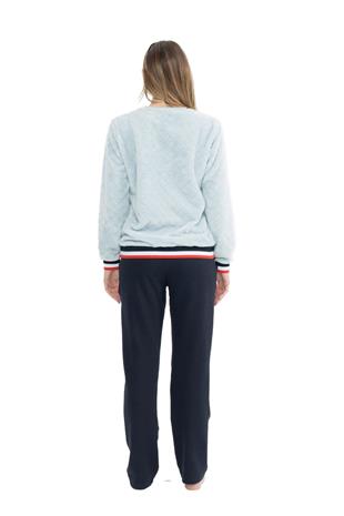 U.S. Polo Assn. 17079 Kadın Mavi Uzun Kollu Yuvarlak Yaka Pijama Takım