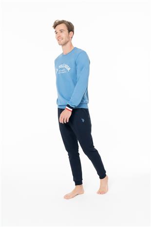U.S. Polo Assn. 18943 Erkek Mavı Yuvarlak Yaka Uzun Kollu Pijama Takımı
