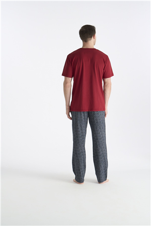 U.S. Polo Assn. 19049 Erkek Bordo Kısa Kollu Yuvarlak Yaka Pijama Takımı