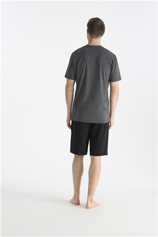 U.S. Polo Assn. 19021 Erkek Antrasıt Melanj Kısa Kollu Yuvarlak Yaka Şort Takımı