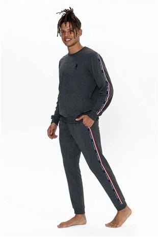 U.S. Polo Assn. 18923 Erkek Antrasıt Melanj Uzun Kollu Yuvarlak Yaka Pijama Takımı
