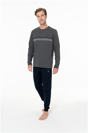 U.S. Polo Assn. 18953 Erkek Antrasıt Melanj Yuvarlak Yaka Uzun Kollu Pijama Takımı