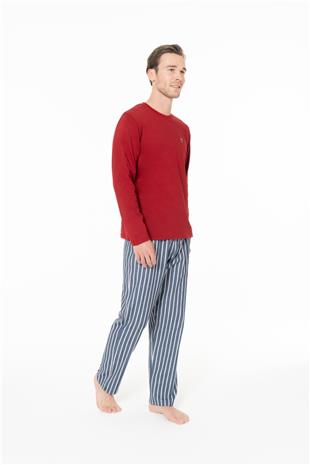U.S. Polo Assn. 18977 Erkek Bordo Yuvarlak Yaka Uzun Kollu Pijama Takımı